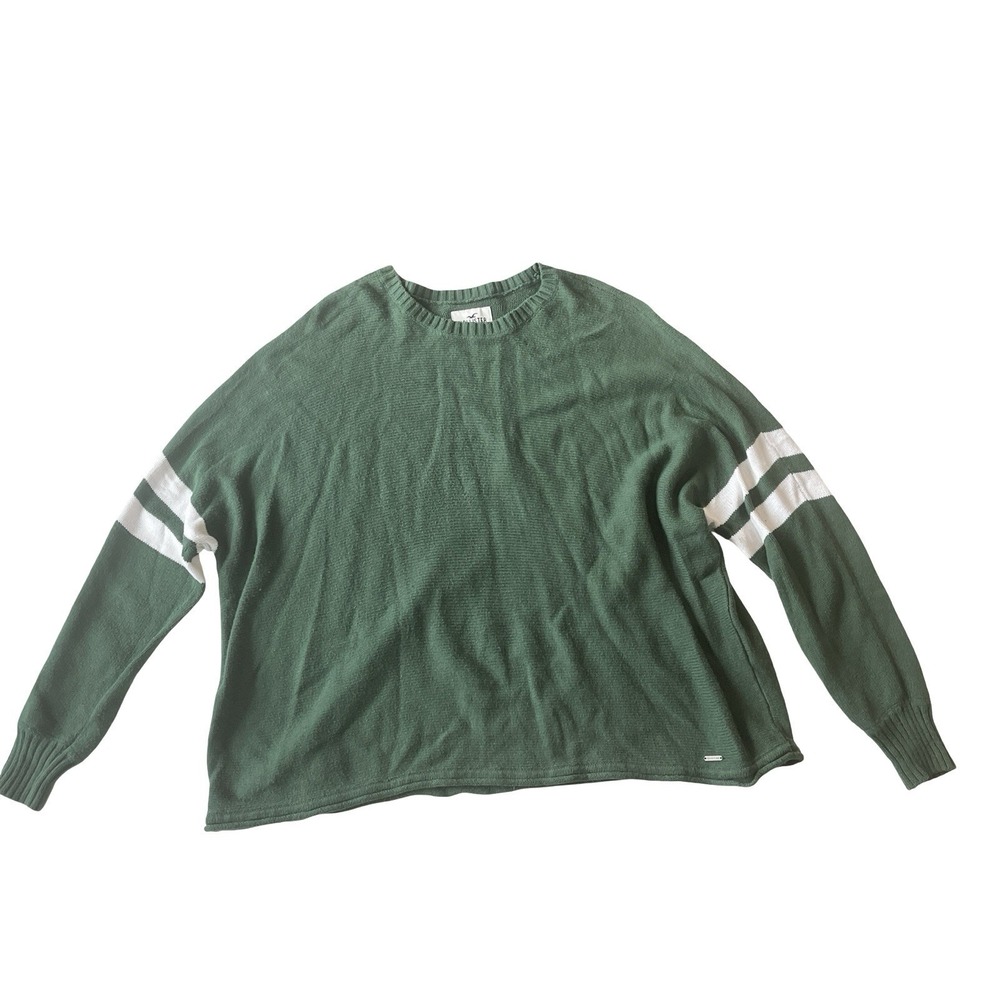 Hollister Women's Size XS Sweater Forest Green White Oversize Preppy Varsity
